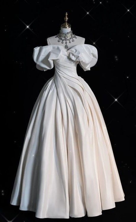 Elegant Ball Gown Off The Shoulder Satin Long White Wedding Dresses