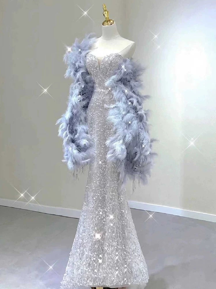 Pretty Mermaid Sweetheart Sequin Long Evening Dress Prom Dresses Birthday Outfits -1