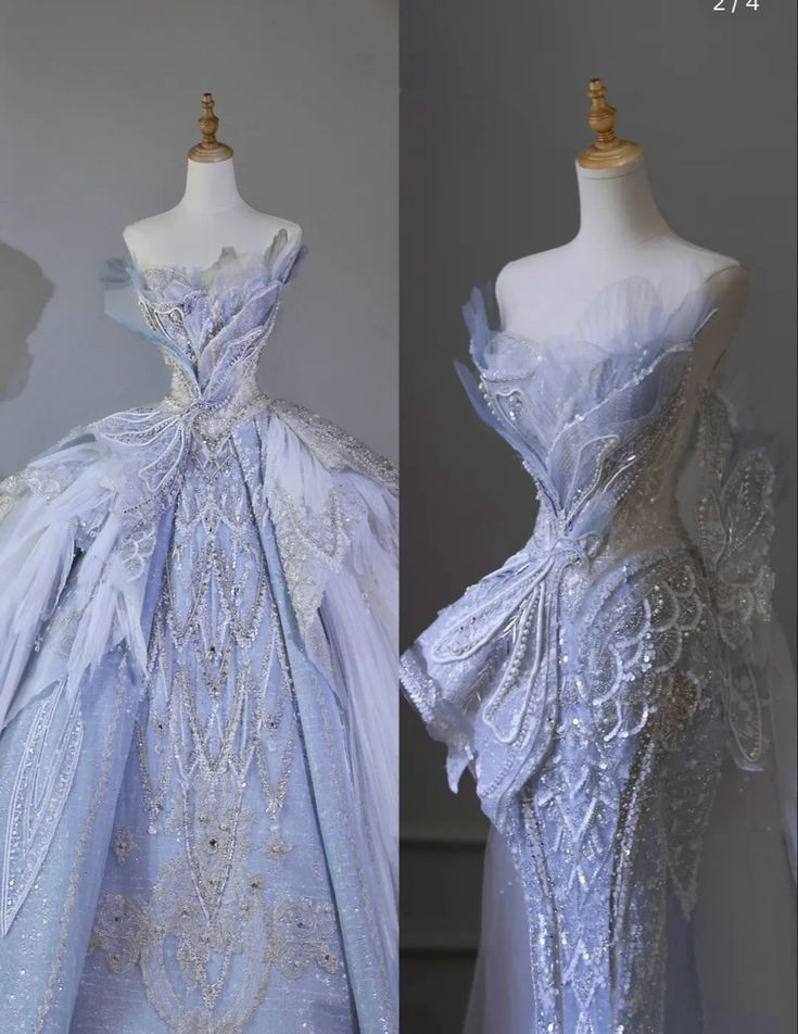 Chic Ball Gown Strapless Blue Sequin Sleeves Long Wedding Dresses With Beads