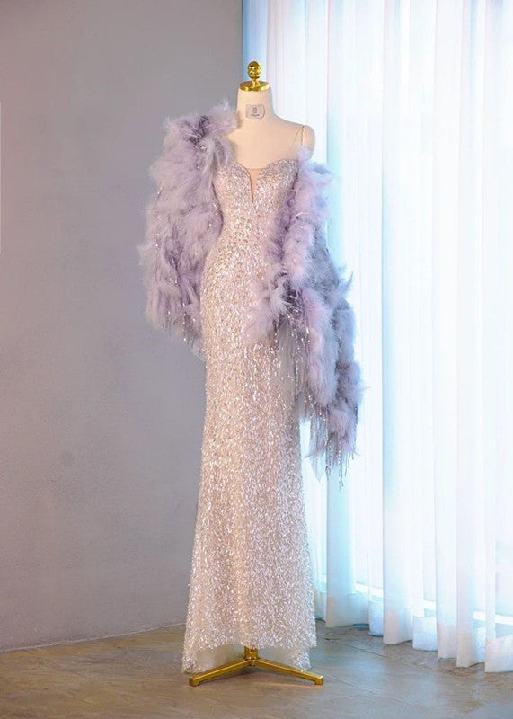 Elegant Mermaid Sweetheart Sequin Pink Sleeveless Long Prom Dresses