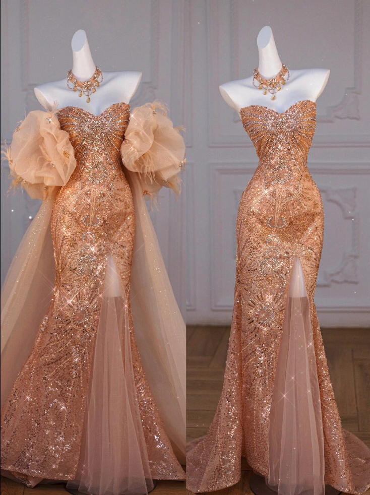 Classy Mermaid Off The Shoulder Slit Sequin Long Party Dress Prom Dresses