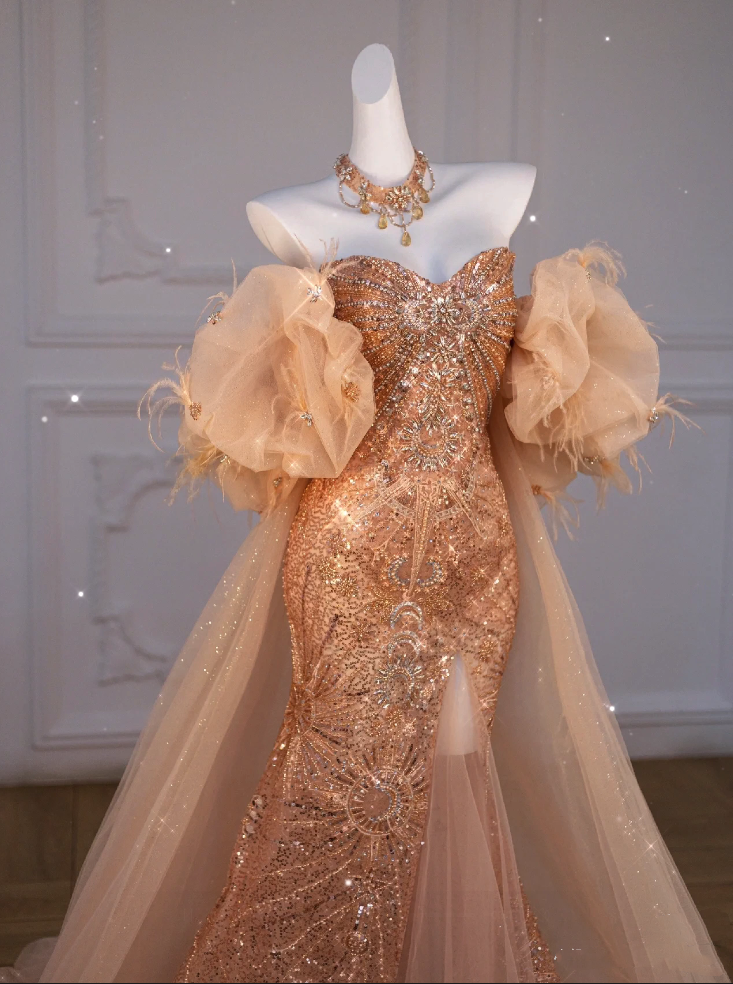 Classy Mermaid Off The Shoulder Slit Sequin Long Party Dress Prom Dresses