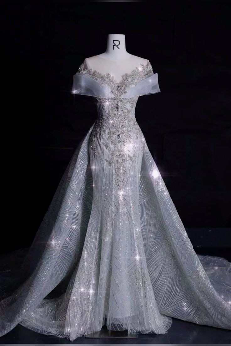Vintage Mermaid Off The Shoulder White Sequin Long Wedding Dresses With Beads