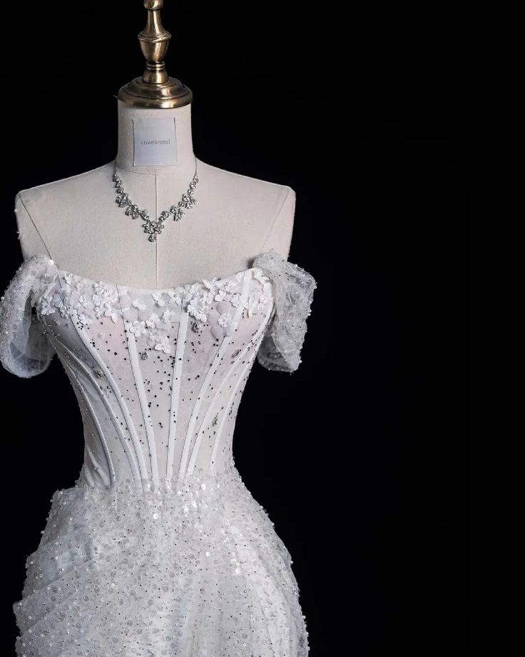 Elegant Mermaid Off The Shoulder Sequin Long White Wedding Dresses