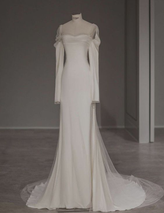 Elegant Mermaid Square Neckline Tulle Long Wedding Dresses