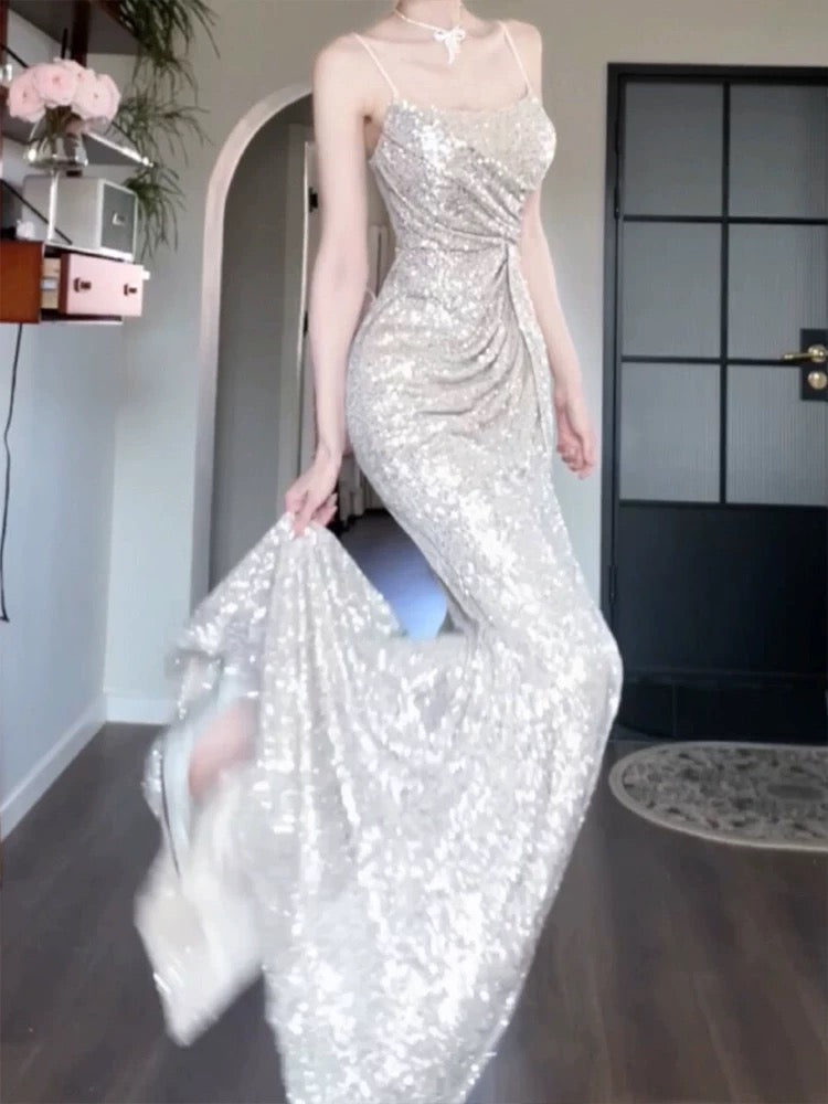 Gorgeous Mermaid Spaghetti Straps Sequin Evening Dress Prom Dresses Birthday Outfits