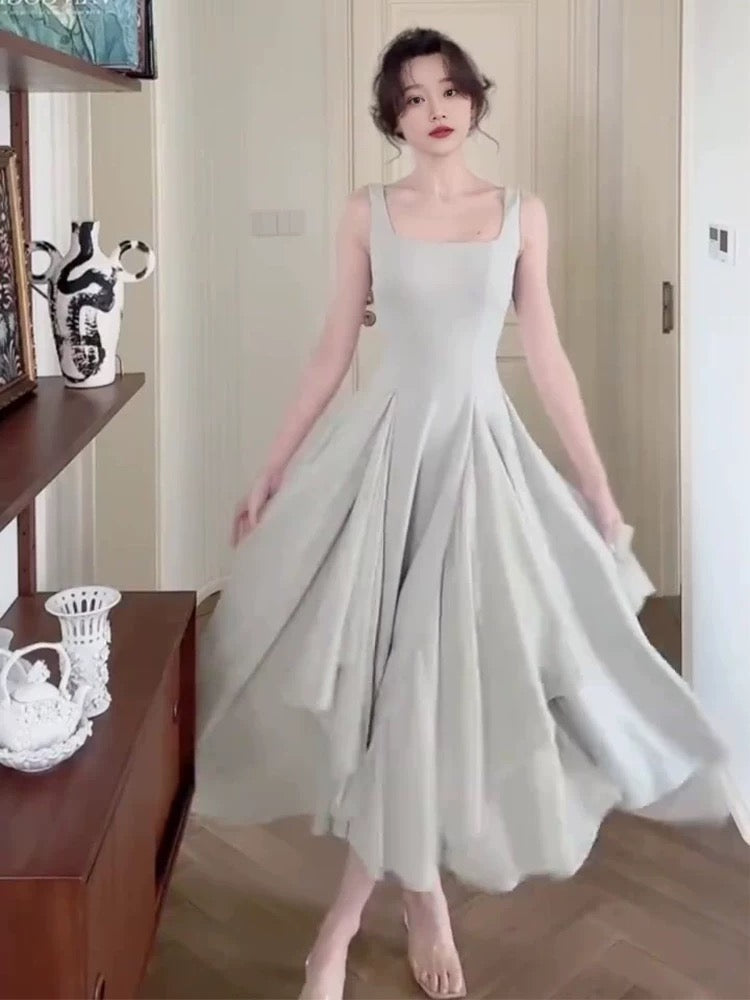 Simple A line Square Neckline Green Sleeveless Chiffon Prom Dresses Birthday Party Dress