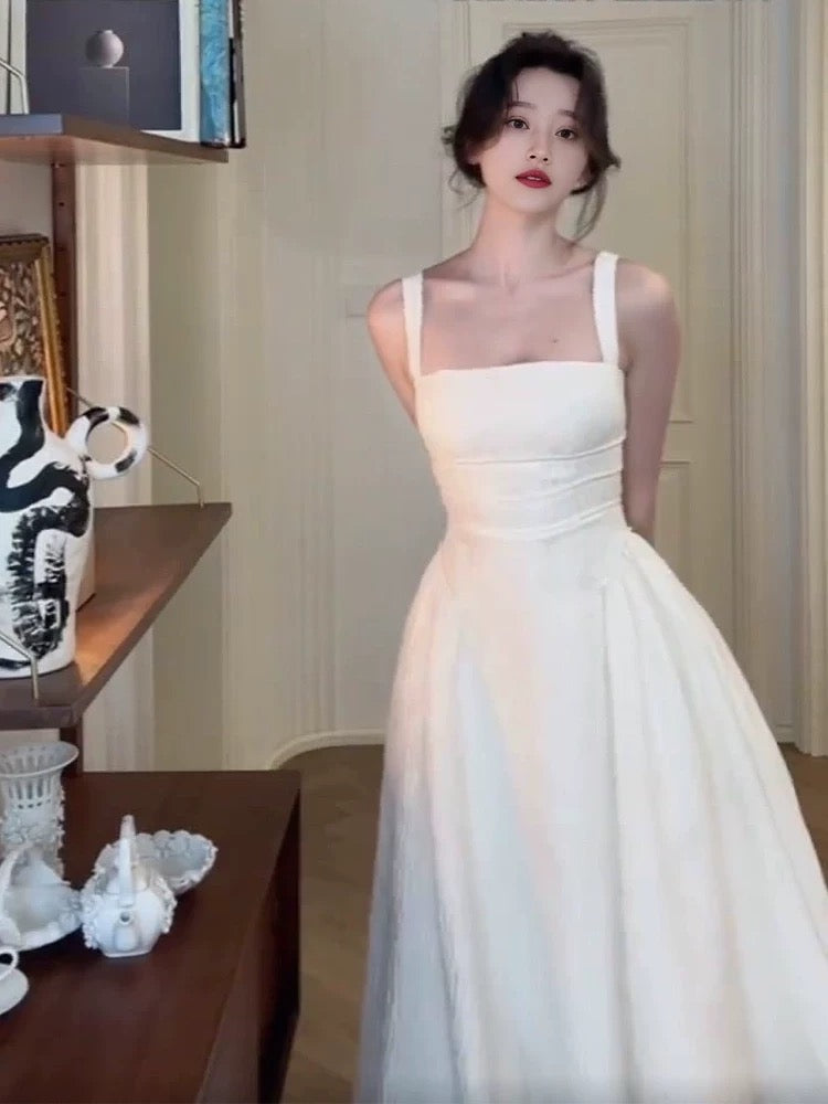 Simple A line Spaghetti Straps White Sleeveless Prom Dresses Birthday Party Dress