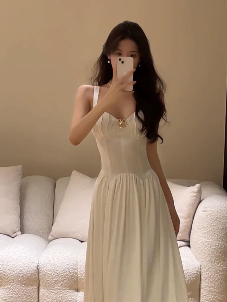 Vintage A Line Straps White Backless Evening Dress Prom Dresses