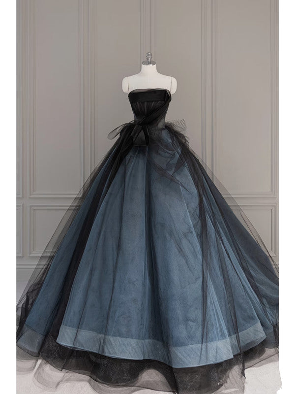 Vintage Ball Gown Strapless Blue Long Prom Dresses 1950s Retro Evening Dress