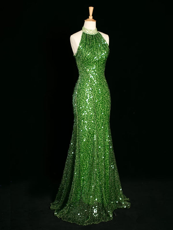 Sexy Sheath One Shoulder Green Sequin Prom Dresses Party Evening Dress With Beads