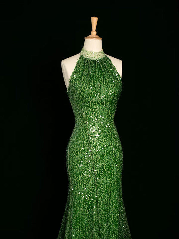 Sexy Sheath One Shoulder Green Sequin Prom Dresses Party Evening Dress With Beads