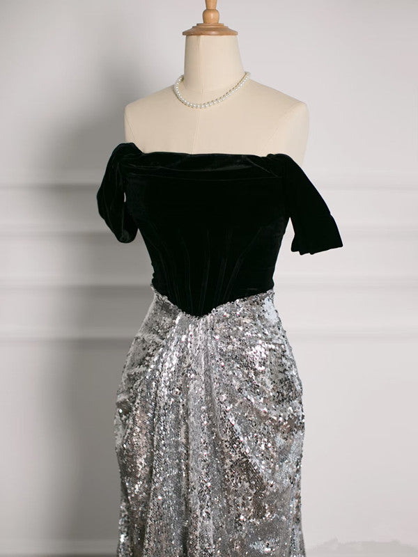 Sexy A Line Off The Shoulder Sequin Prom Dresses Party Evening Dress With Ruffles