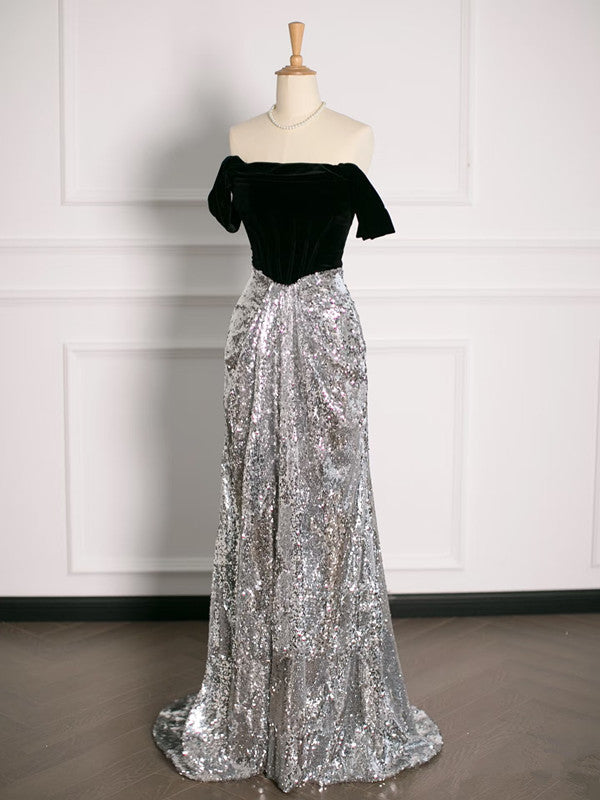 Sexy A Line Off The Shoulder Sequin Prom Dresses Party Evening Dress With Ruffles