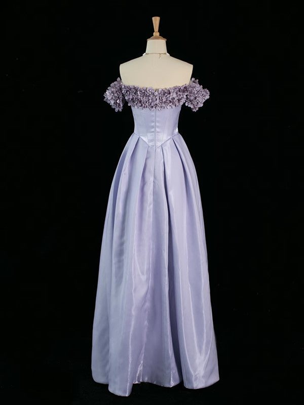 Pretty A Line Off The Shoulder Lilac Long Floral Prom Dresses Party Evening Dress