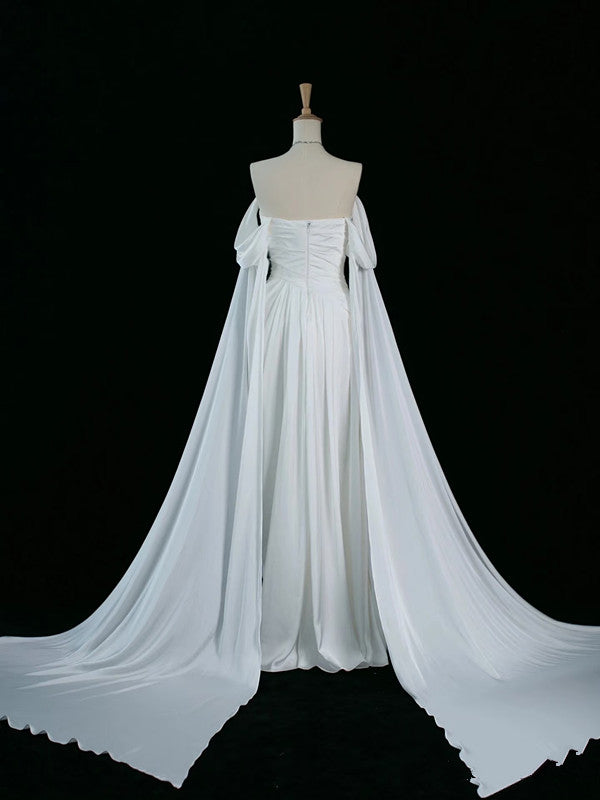 Pretty A Line Off The Shoulder White Satin Long Prom Dresses Party Evening Dress