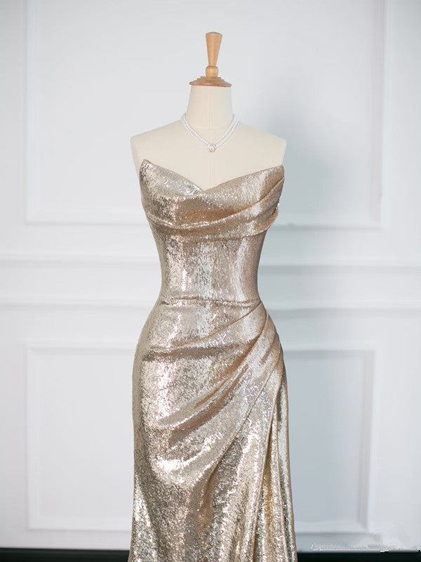 Pretty Mermaid Sweetheart Sequin Long Prom Dresses Party Evening Dress