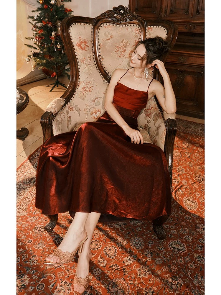 Pretty Mermaid Spaghetti Straps Burgundy Long Prom Dresses Party Evening Dress