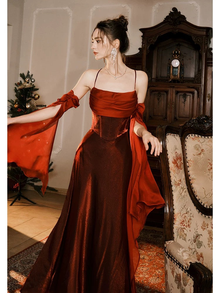 Pretty Mermaid Spaghetti Straps Burgundy Long Prom Dresses Party Evening Dress