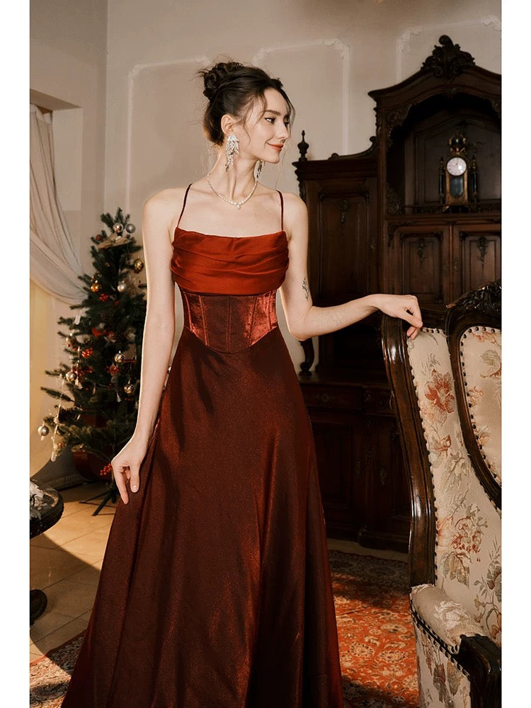 Pretty Mermaid Spaghetti Straps Burgundy Long Prom Dresses Party Evening Dress