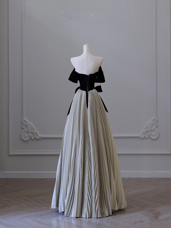 Pretty Ball Gown Off The Shoulder Black Velvet Long Prom Dresses Party Evening Dress