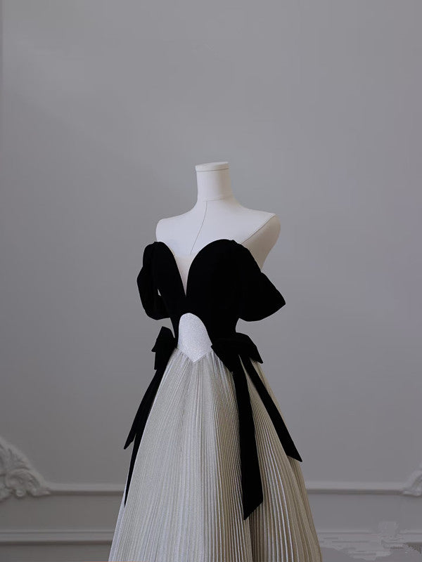 Pretty Ball Gown Off The Shoulder Black Velvet Long Prom Dresses Party Evening Dress