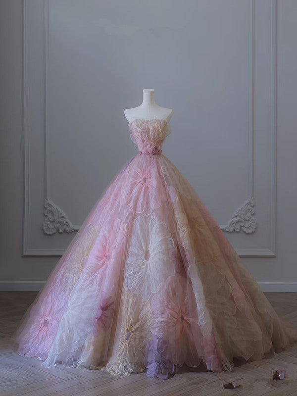 Pretty Ball Gown Sweetheart Floral Tulle Long Prom Dresses Party Gown Evening Dress