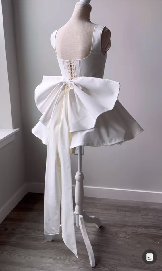 Cute A line Straps White Satin Party Dress Homecoming Dresses