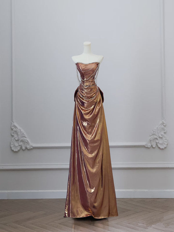 Pretty A line Strapless Sequin Long Prom Dresses Party Evening Dress With Bow