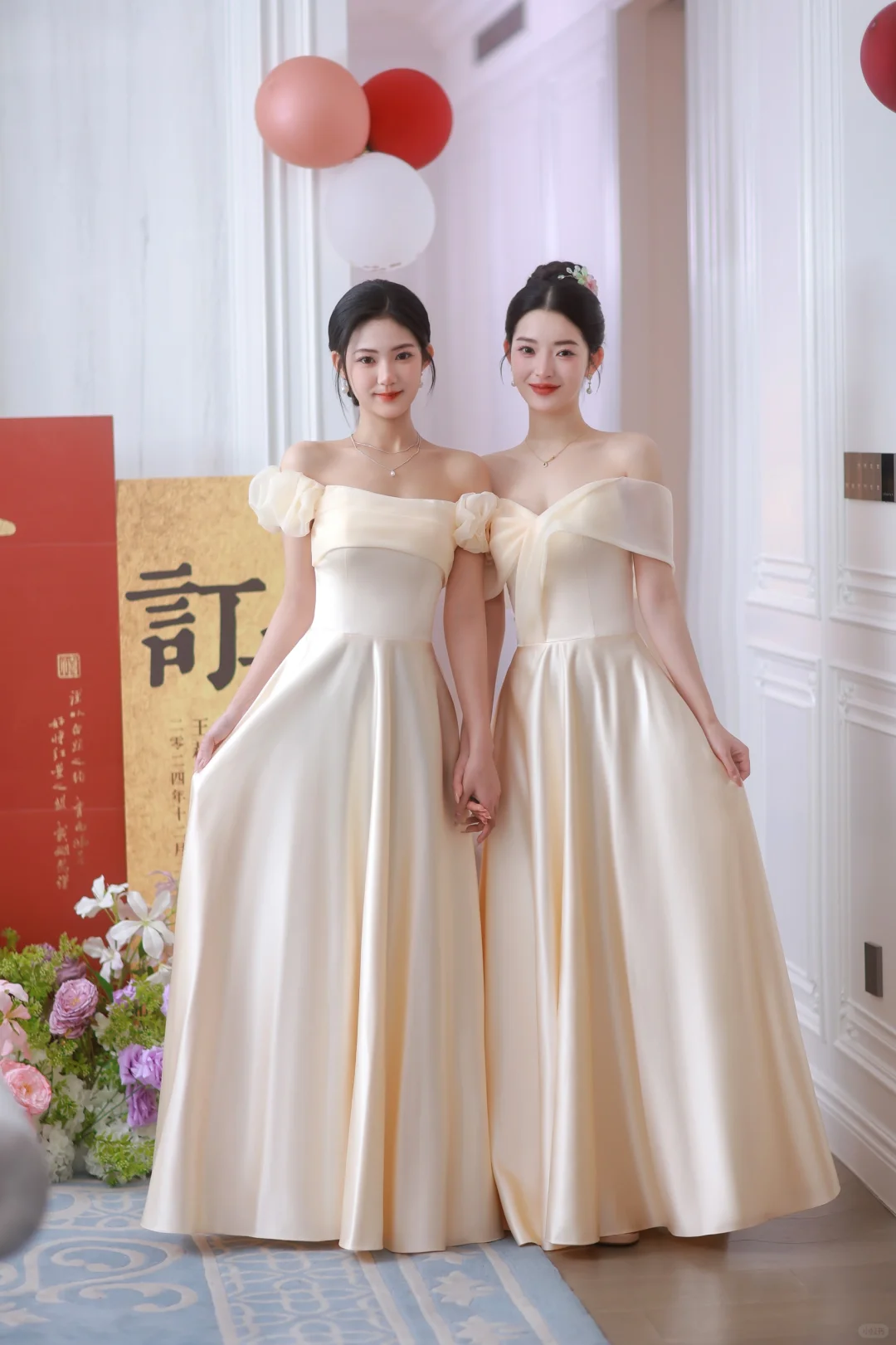 Champagne A Line Elegant Off The Shoulder Satin Long Bridesmaid Dress