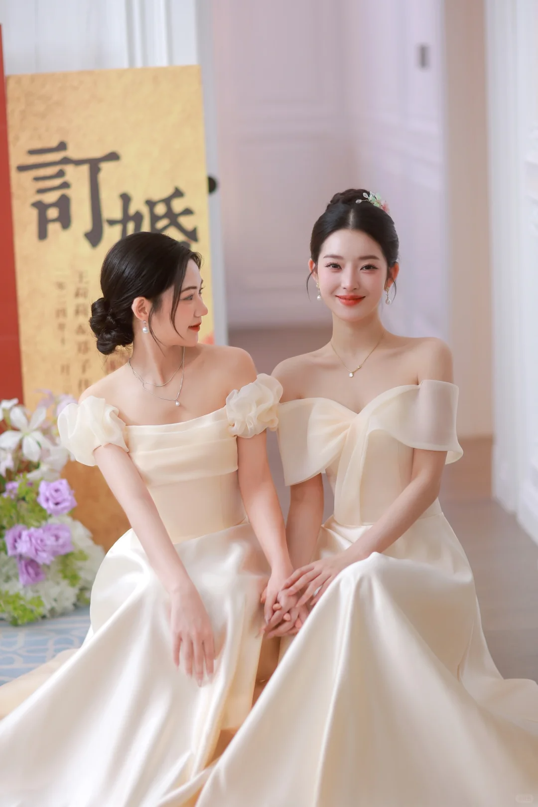 Champagne A Line Elegant Off The Shoulder Satin Long Bridesmaid Dress