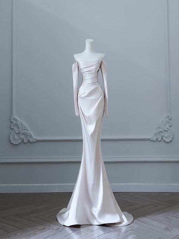 Unique Mermaid Strapless Long Wedding Dresses With Sleeves Brides Dress