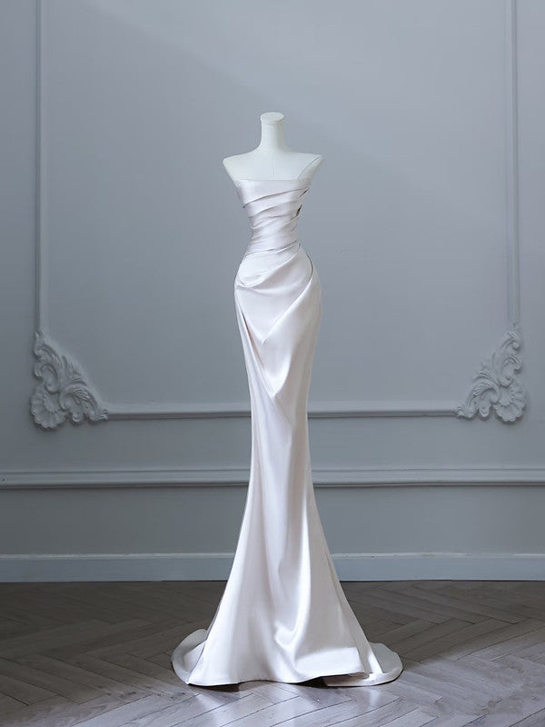 Unique Mermaid Strapless Long Wedding Dresses With Sleeves Brides Dress
