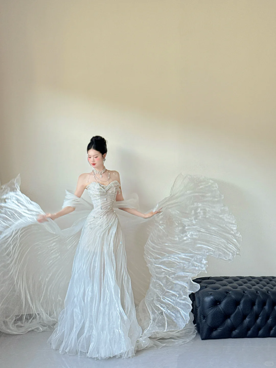Unique A Line Off The Shoulder White Tulle Beaded Ruffles Long Wedding Dresses