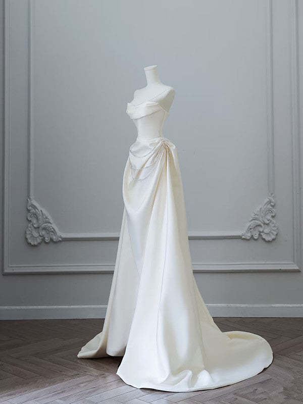 Unique Mermaid Strapless Long Wedding Dresses With Short Sleeves Brides Dress