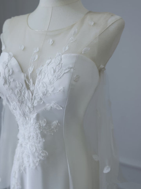 Unique Mermaid Scoop Long Sleeves Lace Wedding Dresses White Brides Dress