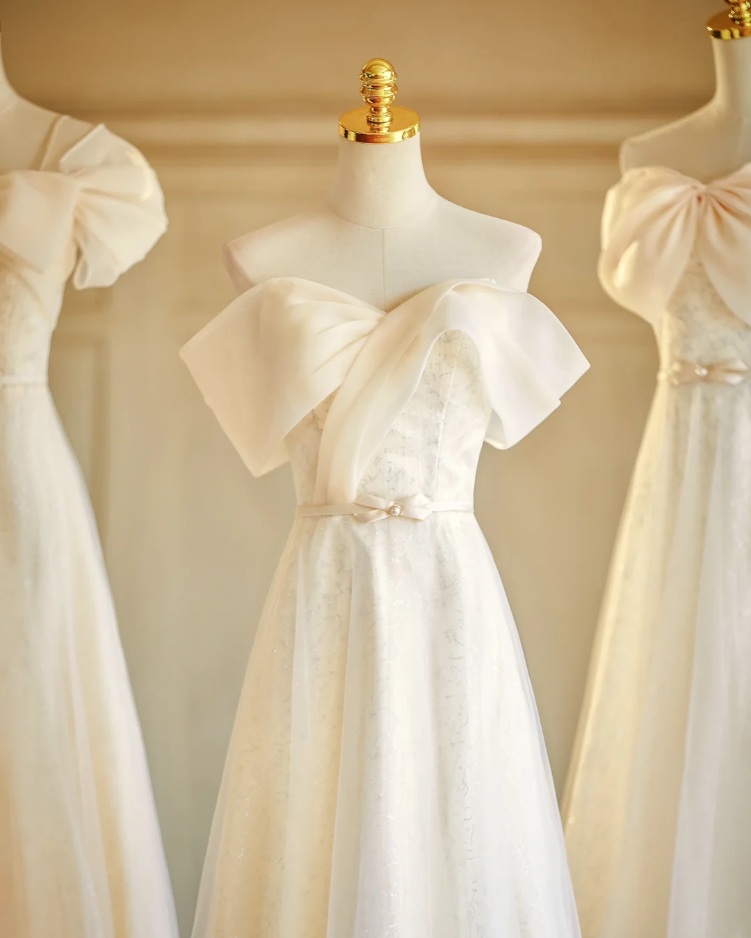 Light Champagne A Line Tulle Long Bridesmaid Dress