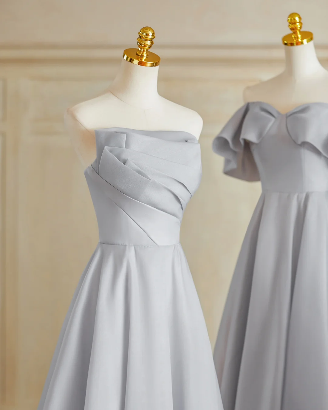 Classy A Line Silver Gray Satin Long Bridesmaid Dress