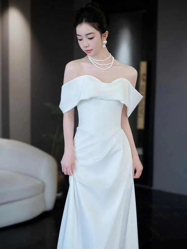 Unique Mermaid Off The Shoulder White Long Wedding Dresses With Short Sleeves Brides Dress
