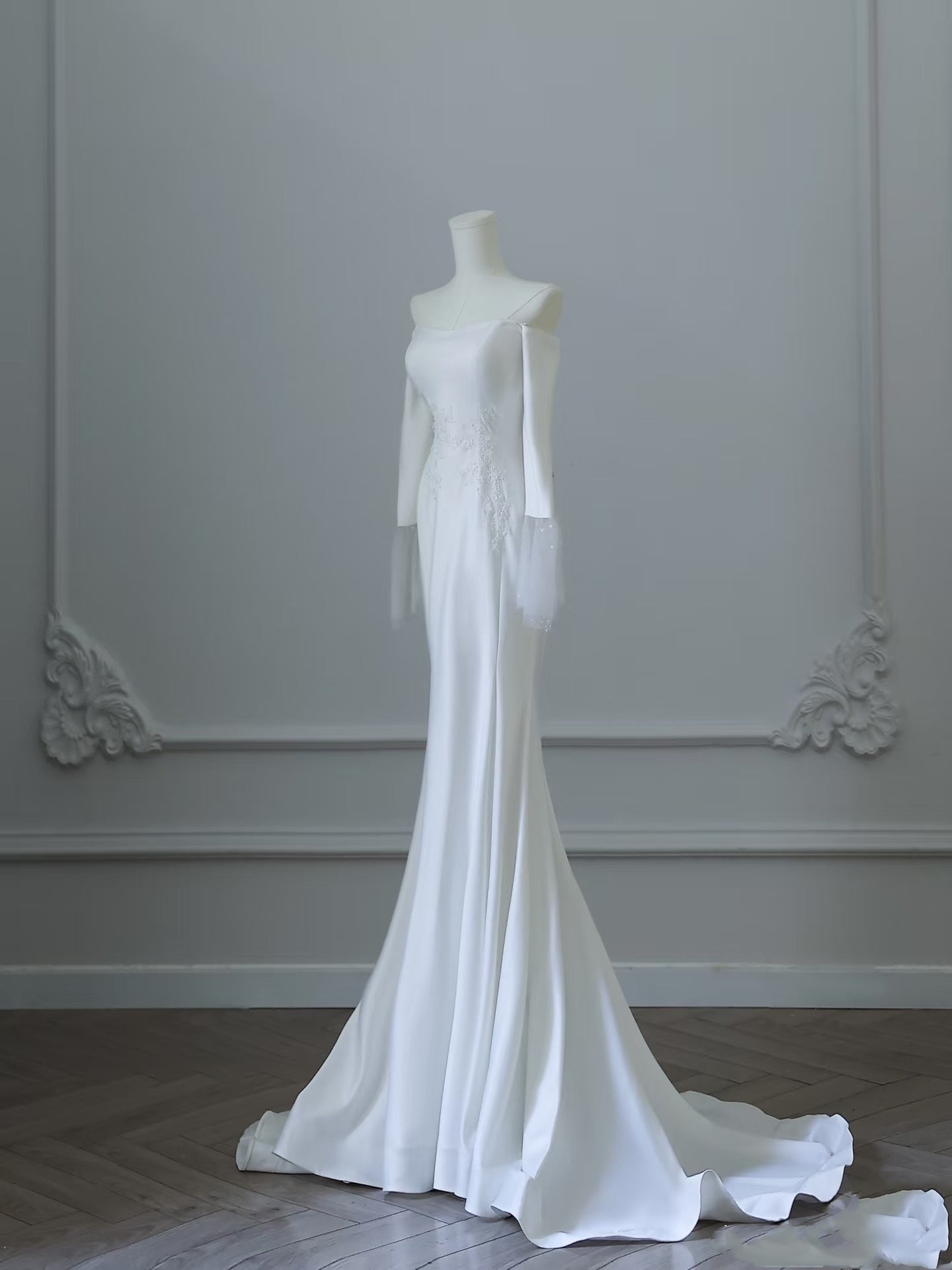 Unique Mermaid Off The Shoulder Long Sleeves Wedding Dresses White Brides Dress
