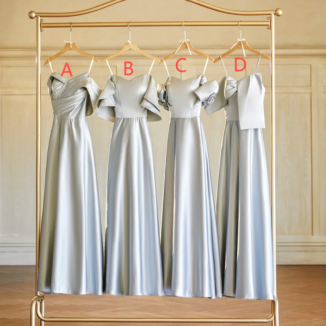 Max And Match A Line Gray Satin Long Bridesmaid Dress