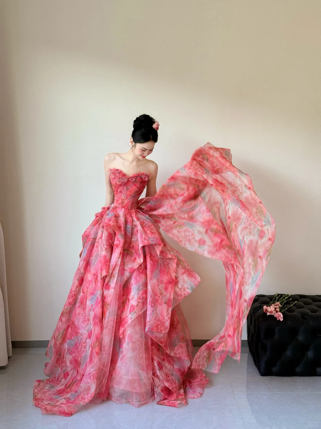 Summer Unique A Line Strapless Chiffon Long Prom Dresses