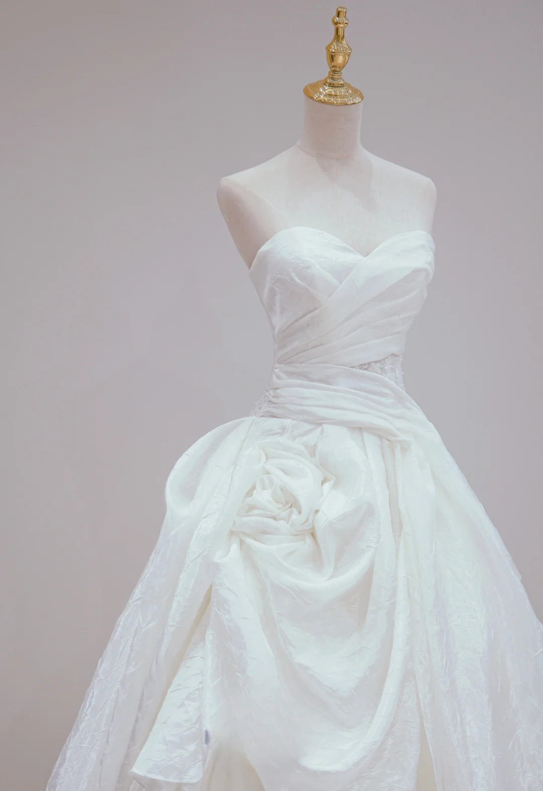 Dreamy A Line Strapless White Satin Pleated Long Wedding Dresses