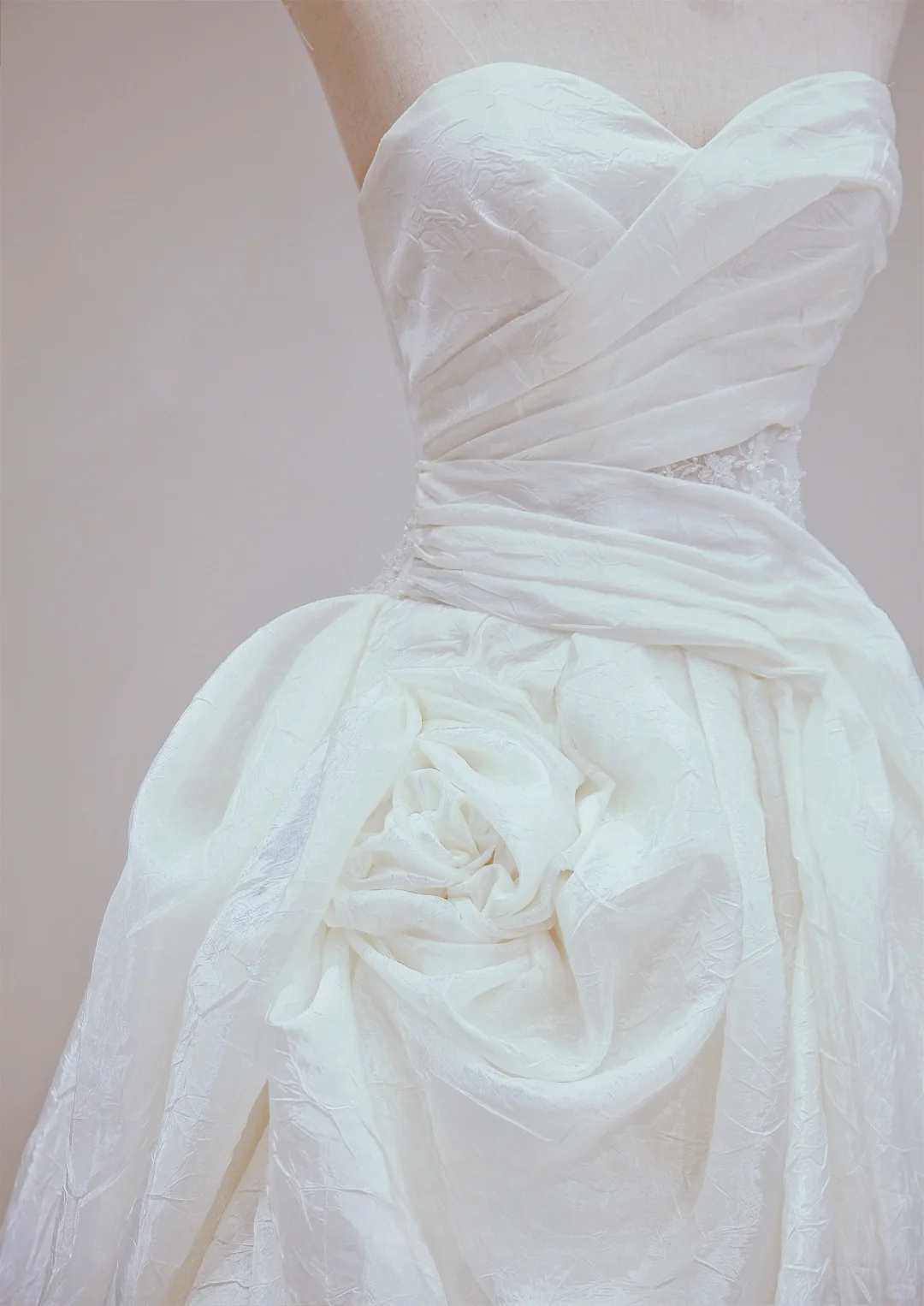 Dreamy A Line Strapless White Satin Pleated Long Wedding Dresses