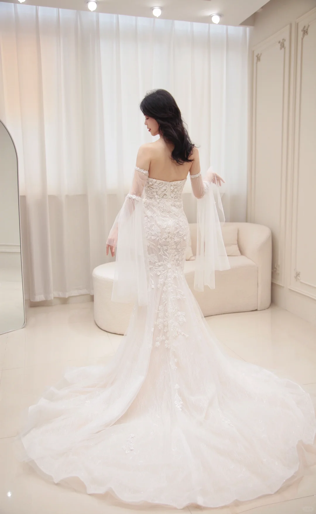 Timeless Mermaid Strapless Tulle Applique Long Sleeves Long Wedding Dresses