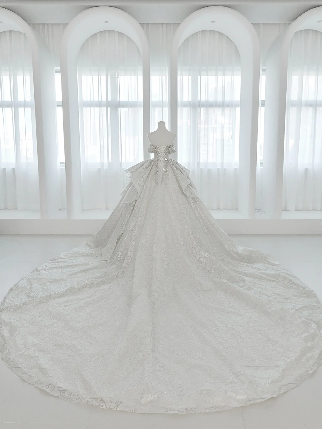 Timeless Ball Gown Off The Shoulder Satin Sequin Beaded Train Long Wedding Dresses