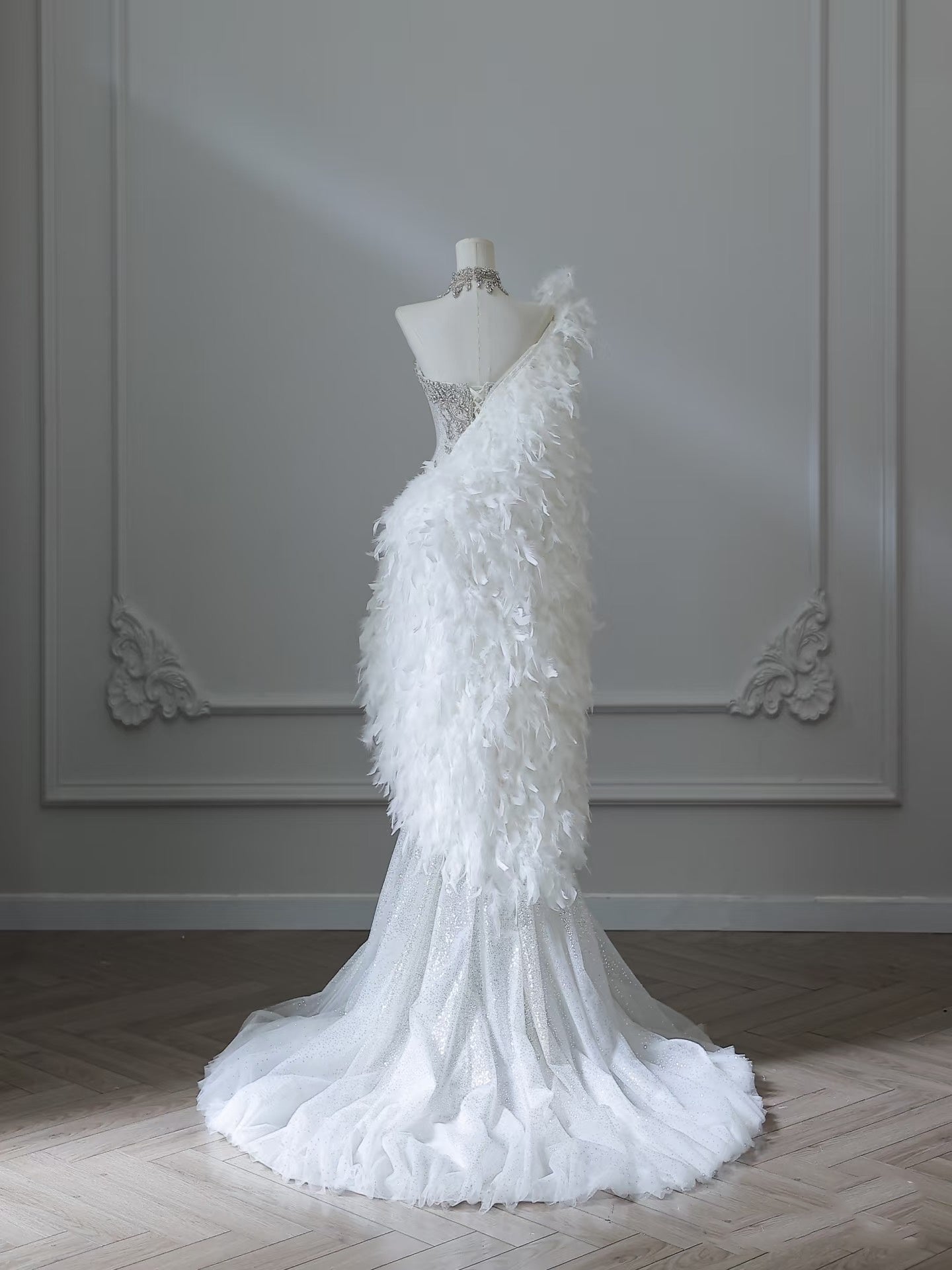 Princess Mermaid Sweetheart White Tulle Long Wedding Dresses Brides Dress