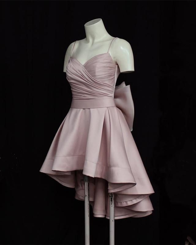 High Low Spaghetti Straps Short Pink Homecoming Dress Cocktail Dress