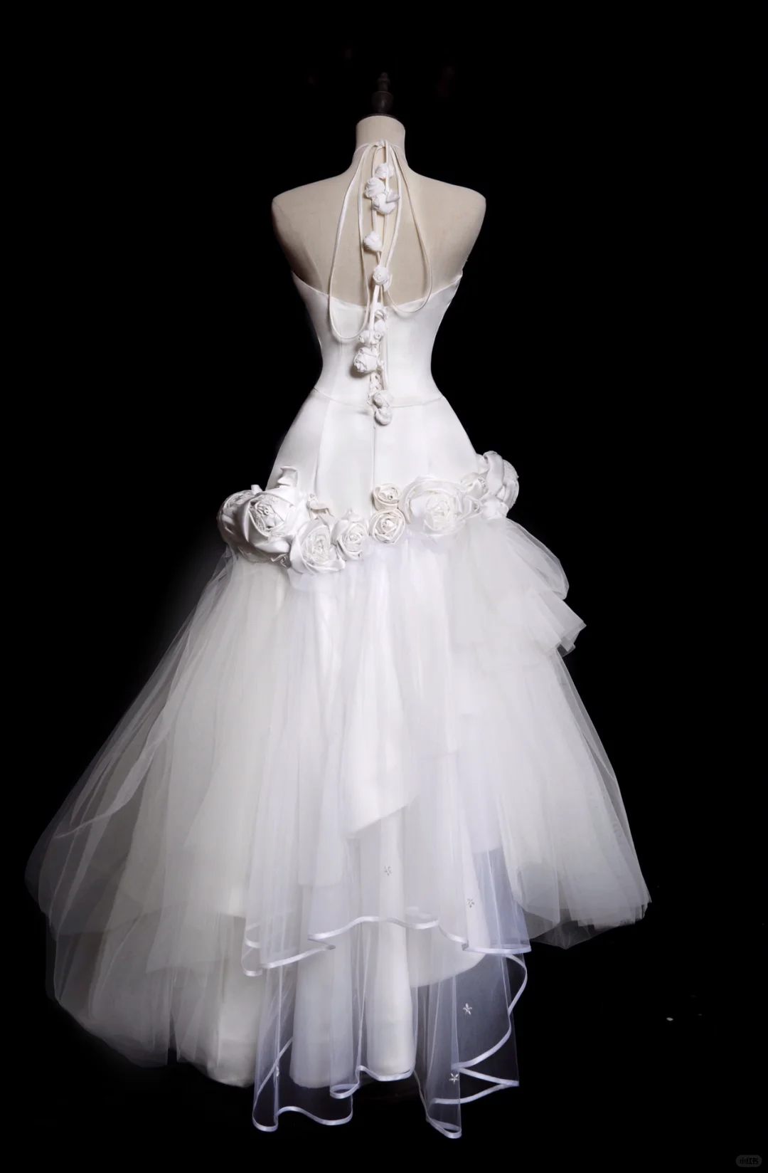 Unique Mermaid Halter Satin Tulle Flower Applique Long Wedding Dresses