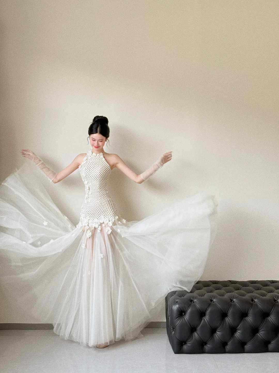Classy Elegant Mermaid Halter Tulle With Gloves Long Wedding Dresses